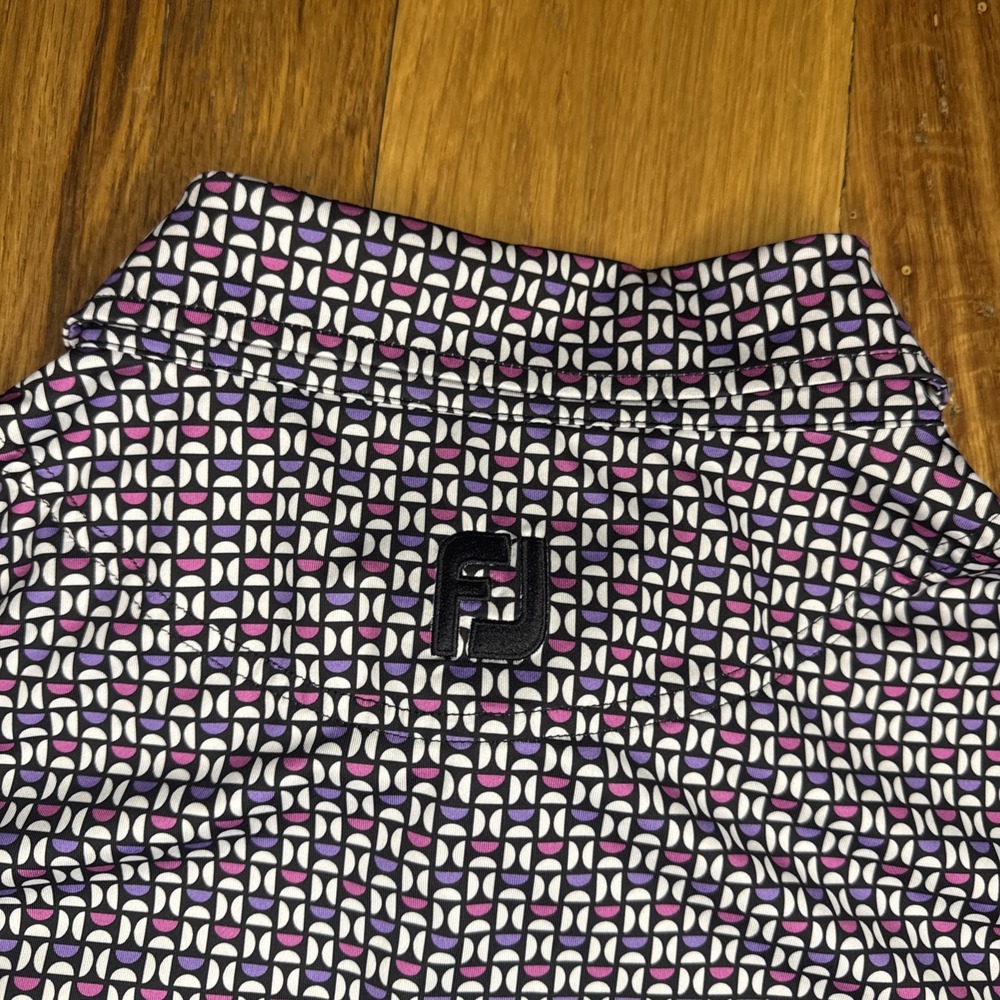 FootJoy Polo Shirt Men XL Purple Geometric Golf All Over Print Sleeve Tree Patch - Picture 6 of 6